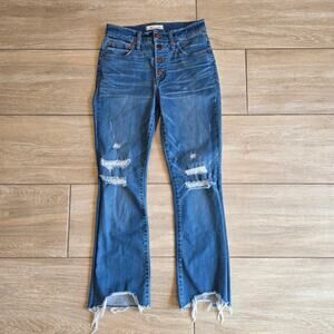 Madewell Cali Demi Boot Crop Button Fly Jeans 25 High Rise Raw Hem Distressed
